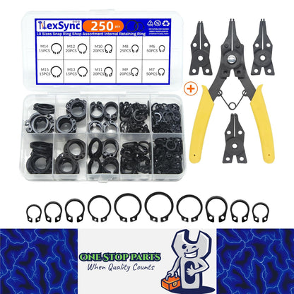 250 x C Clip External Circlip Snap Ring Shaft Retainig with Plier for Axle Shaft