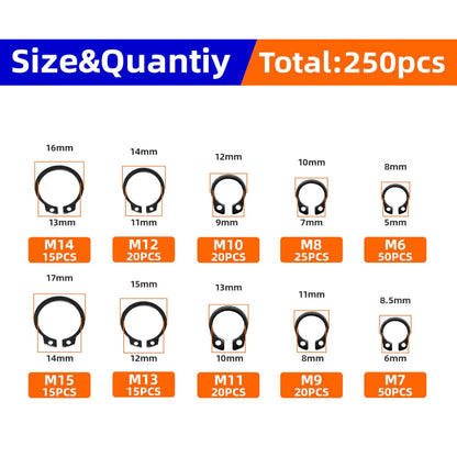 250pcs C Clips External Circlip Snap Ring Steel Shaft Retainig for Axles Shafts