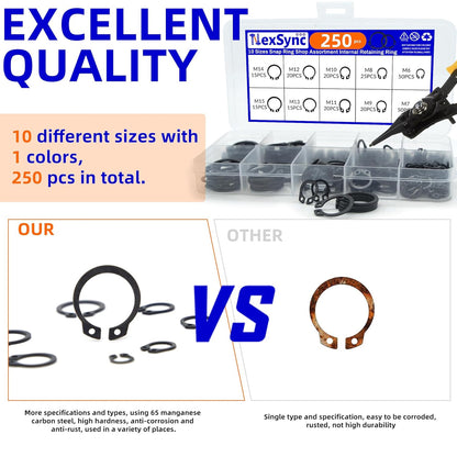 250pcs C Clips External Circlip Snap Ring Steel Shaft Retainig for Axles Shafts