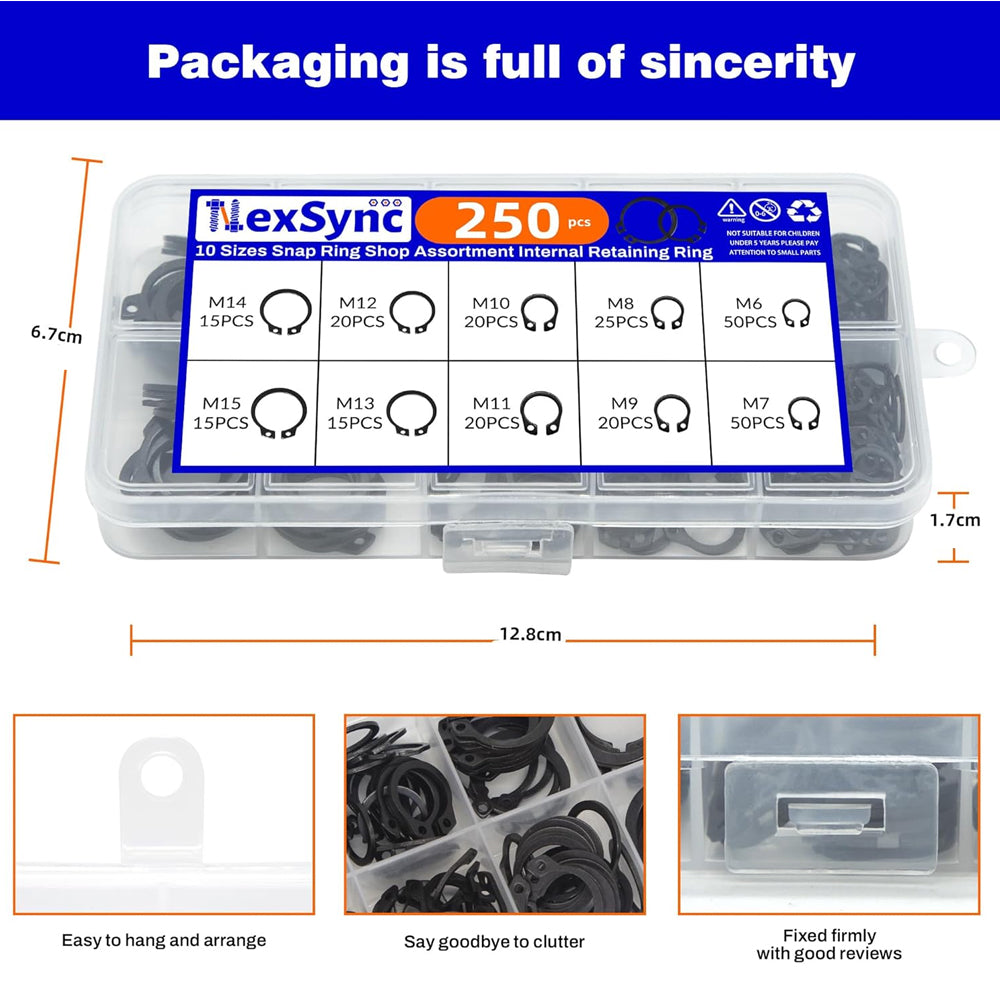 250 x C Clip External Circlip Snap Ring Shaft Retainig with Plier for Axle Shaft