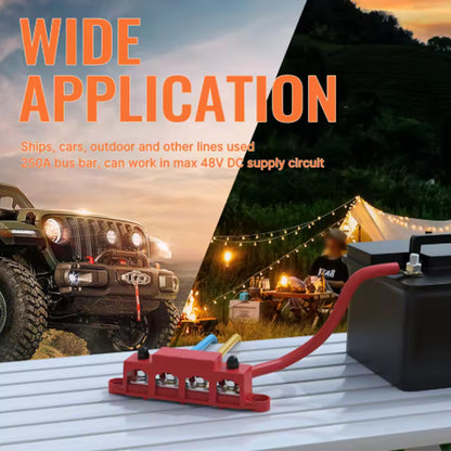 M8 Bus Bar 12V-48V 250A Power Distribution Block 4xM8 Posts Studs 3xM4 Terminals