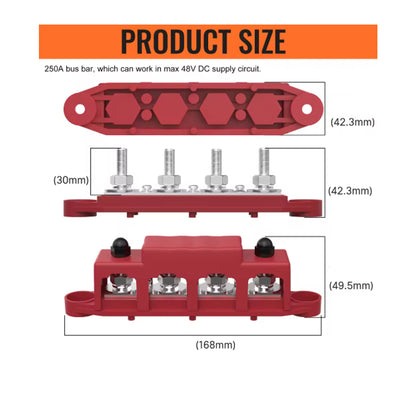 M8 Bus Bar 12V-48V 250A Power Distribution Block 4xM8 Posts Studs 3xM4 Terminals