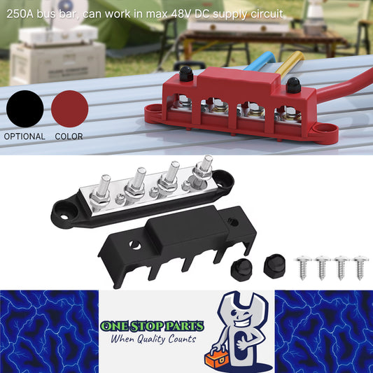 M8 Bus Bar 12V-48V 250A Power Distribution Block 4xM8 Posts Studs 3xM4 Terminals