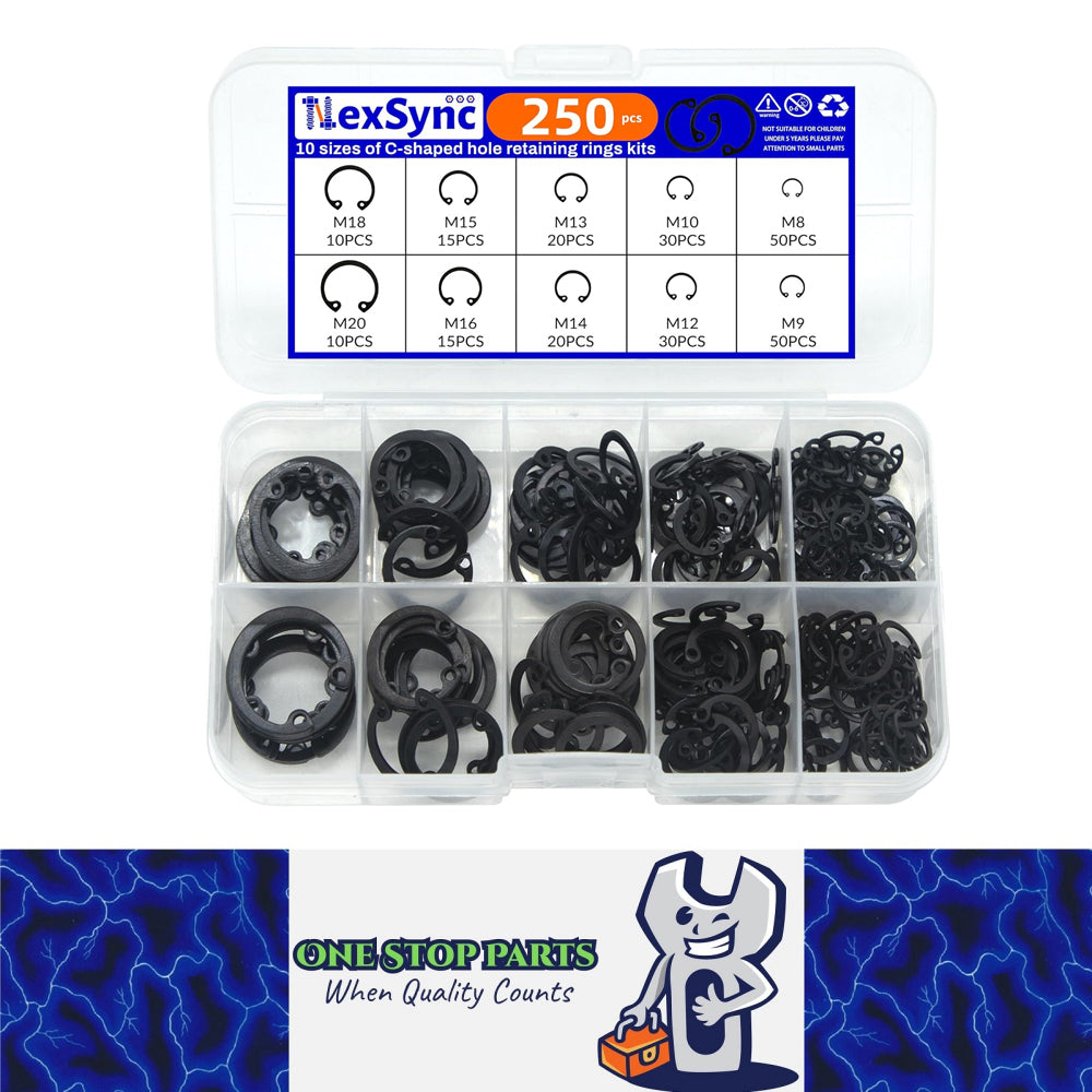 250pcs C Clips Internal Circlip Snap Ring Steel Shaft Retainig for Axles Shafts
