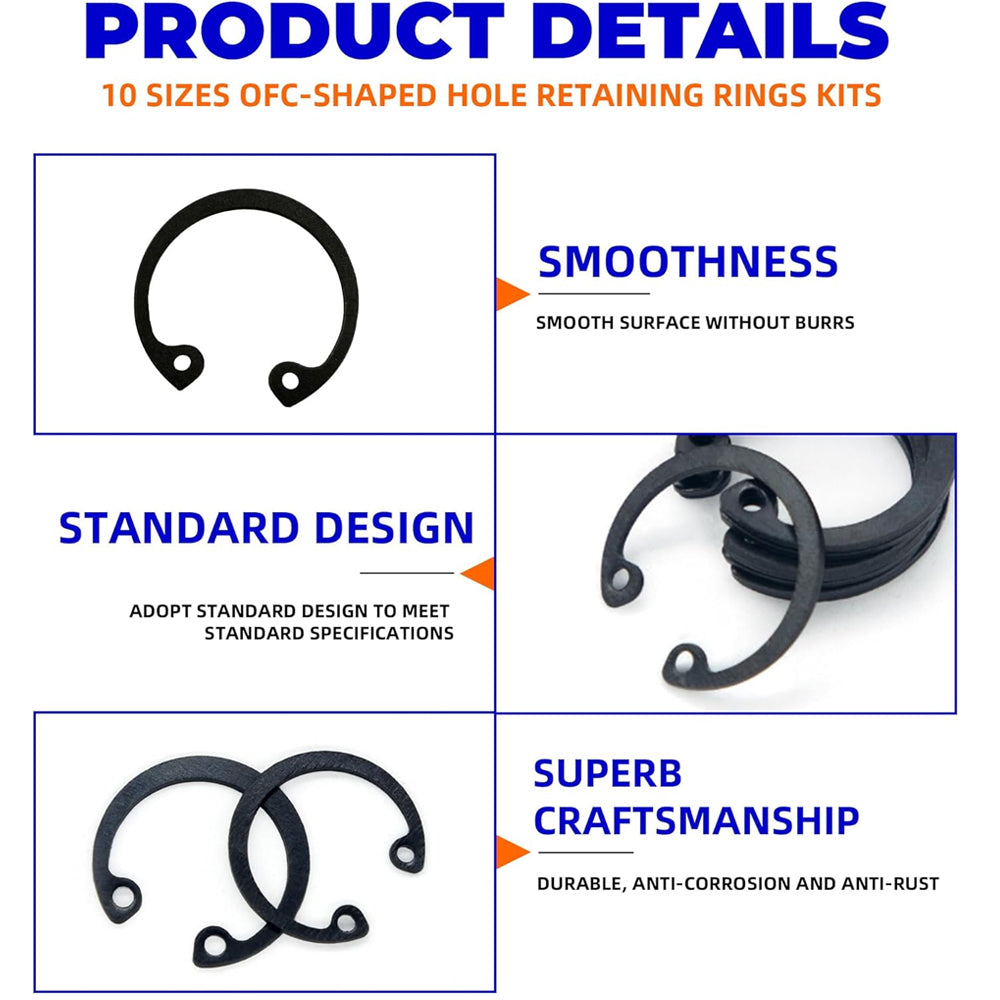 250pcs C Clips Internal Circlip Snap Ring Steel Shaft Retainig for Axles Shafts