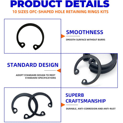 250pcs C Clips Internal Circlip Snap Ring Steel Shaft Retainig for Axles Shafts