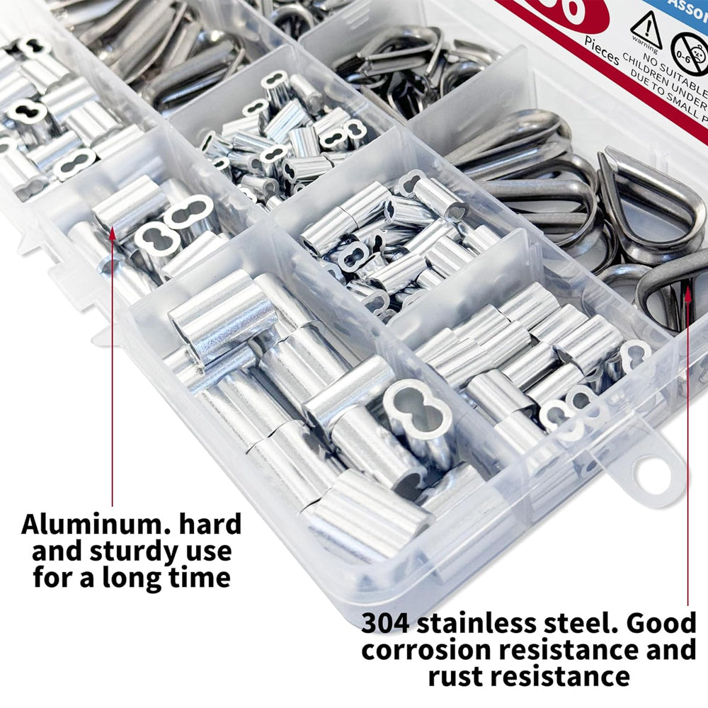 256 x Wire Rope Cable Stainless Steel Thimbles & Aluminum Crimping Loop Sleeve