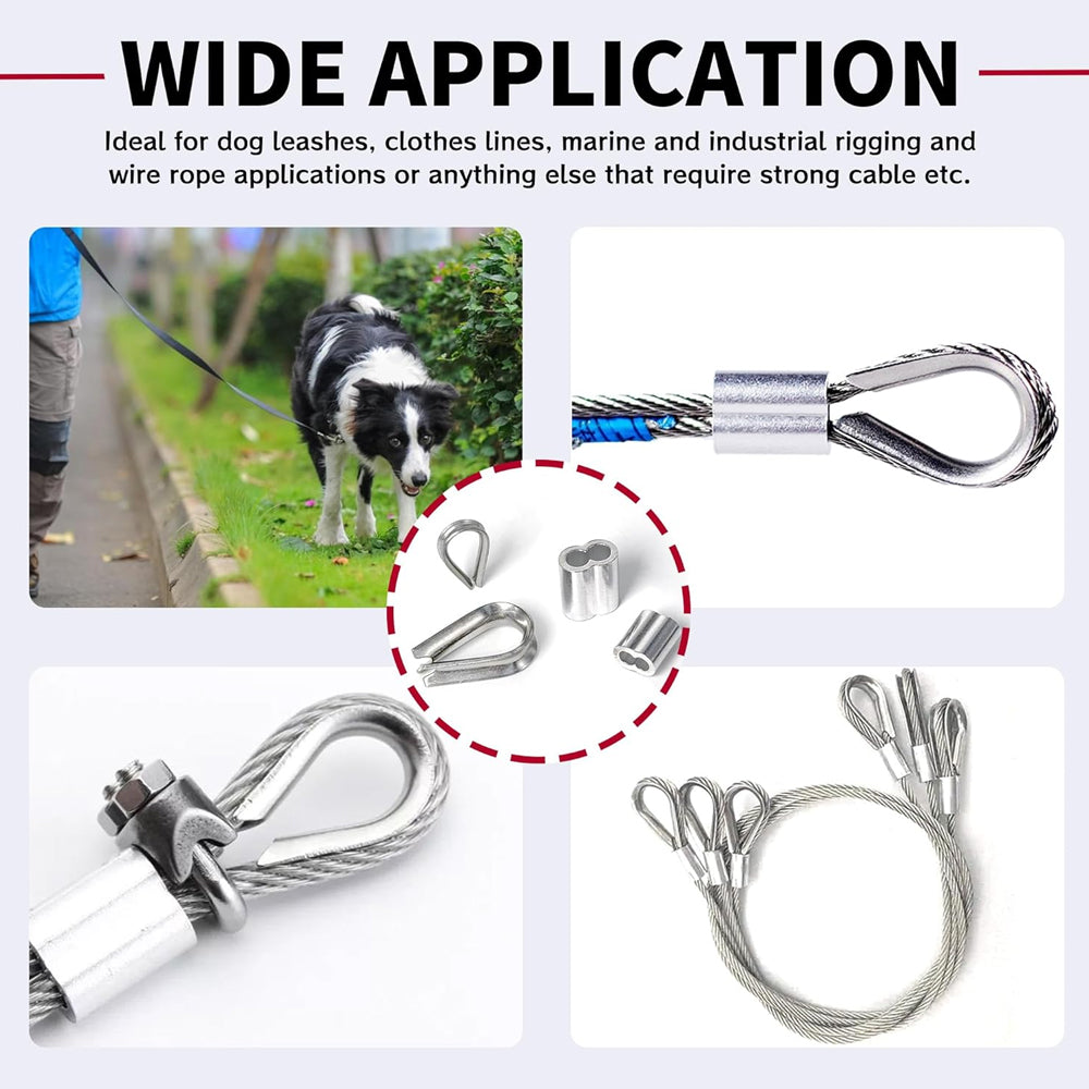 256 x Wire Rope Cable Stainless Steel Thimbles & Aluminum Crimping Loop Sleeve