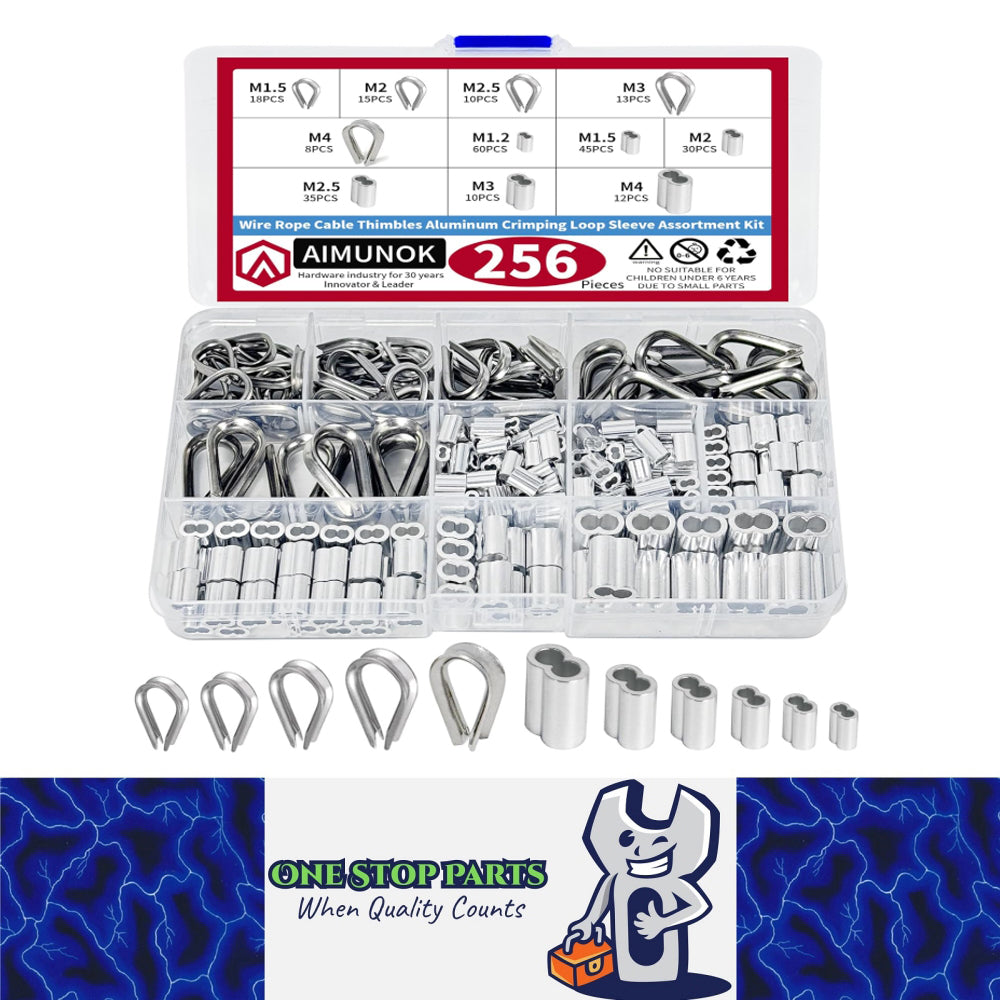 256 x Wire Rope Cable Stainless Steel Thimbles & Aluminum Crimping Loop Sleeve