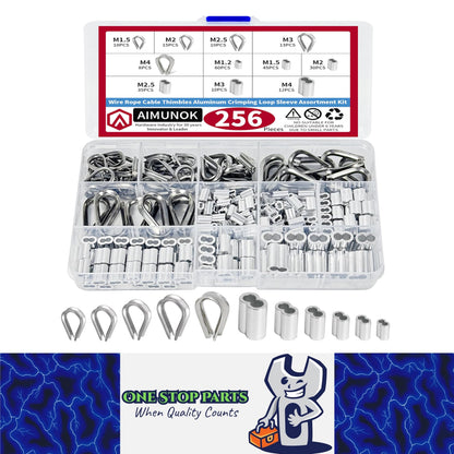 256 x Wire Rope Cable Stainless Steel Thimbles & Aluminum Crimping Loop Sleeve