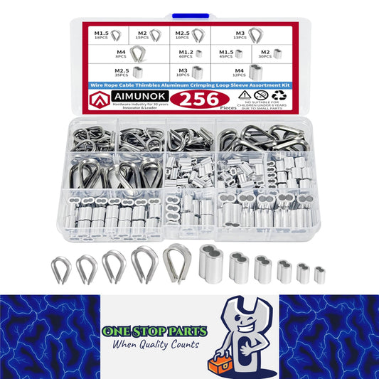 256 x Wire Rope Cable Stainless Steel Thimbles & Aluminum Crimping Loop Sleeve