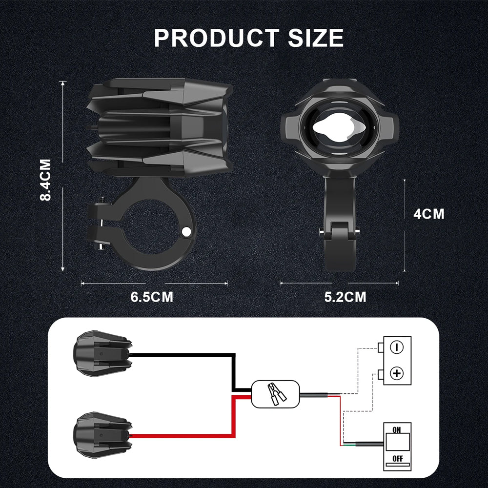 2 x 25W Motorcycle LED Headlight Fog Light 4 Light Modes Universal Moto Light