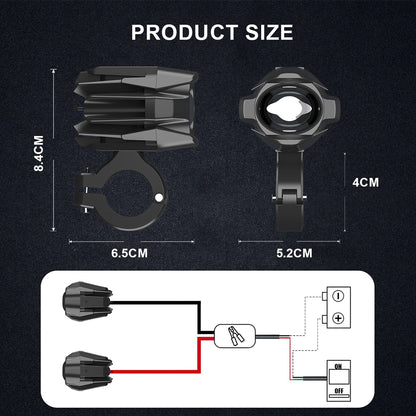 2 x 25W Motorcycle LED Headlight Fog Light 4 Light Modes Universal Moto Light