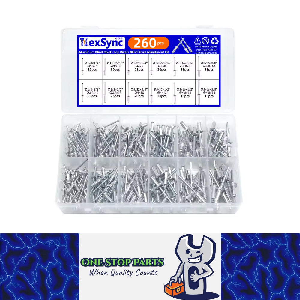 260pcs Pop Rivets Assortment Kit 12 Sizes Aluminum Blind Rivets Furniture & Car