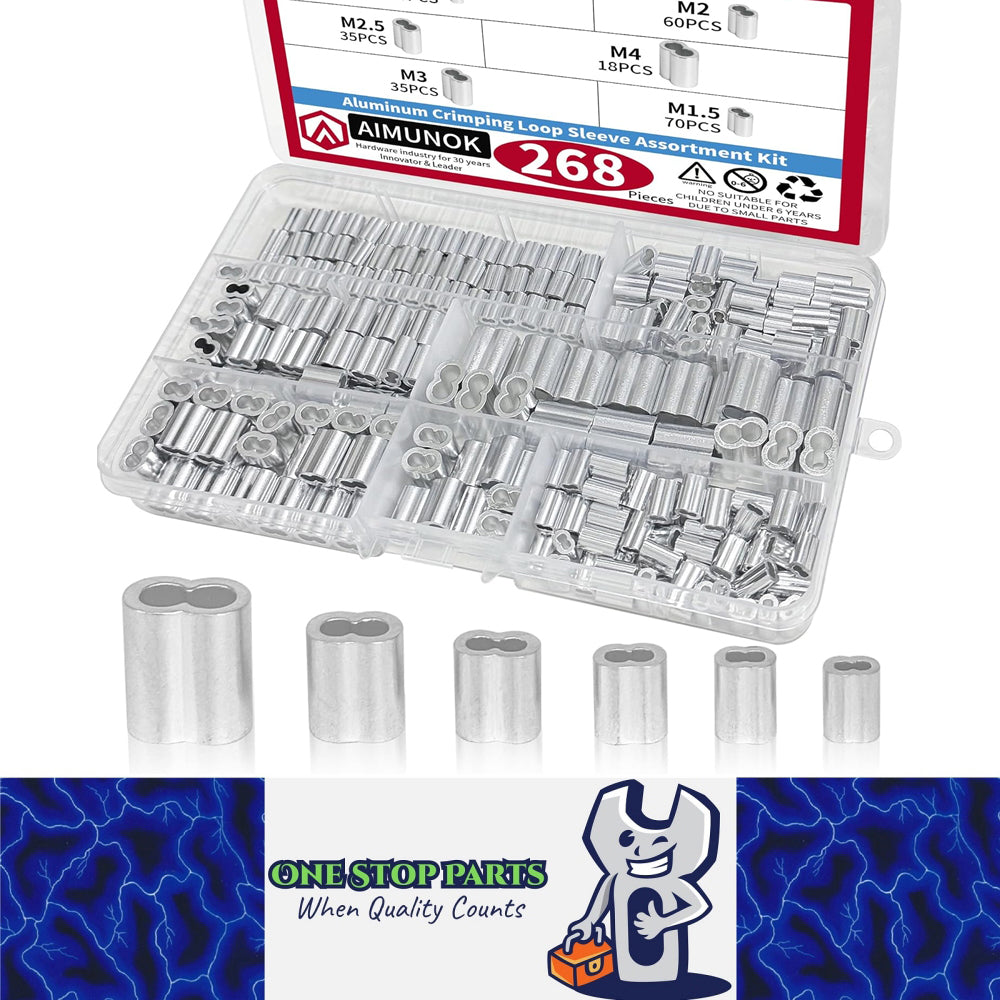 268 x Aluminum Crimping Loop Sleeve 6 Size Double Barrel Ferrule Cable Rope Wire