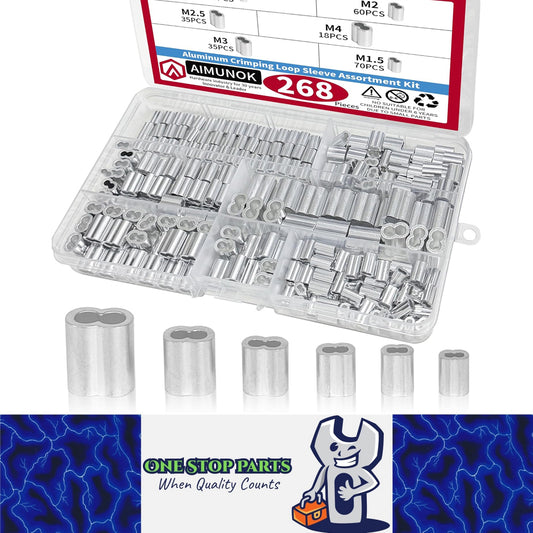268 x Aluminum Crimping Loop Sleeve 6 Size Double Barrel Ferrule Cable Rope Wire