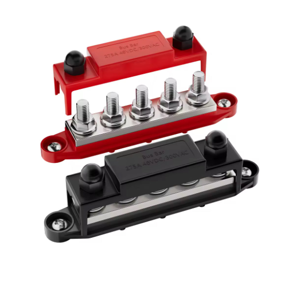 Dual M10 Bus Bar 12V-48V 275A Power Distribution Block 5xM10 Posts Stud Terminal