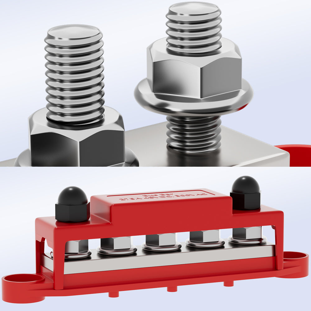 Dual M10 Bus Bar 12V-48V 275A Power Distribution Block 5xM10 Posts Stud Terminal