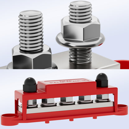 Dual M10 Bus Bar 12V-48V 275A Power Distribution Block 5xM10 Posts Stud Terminal