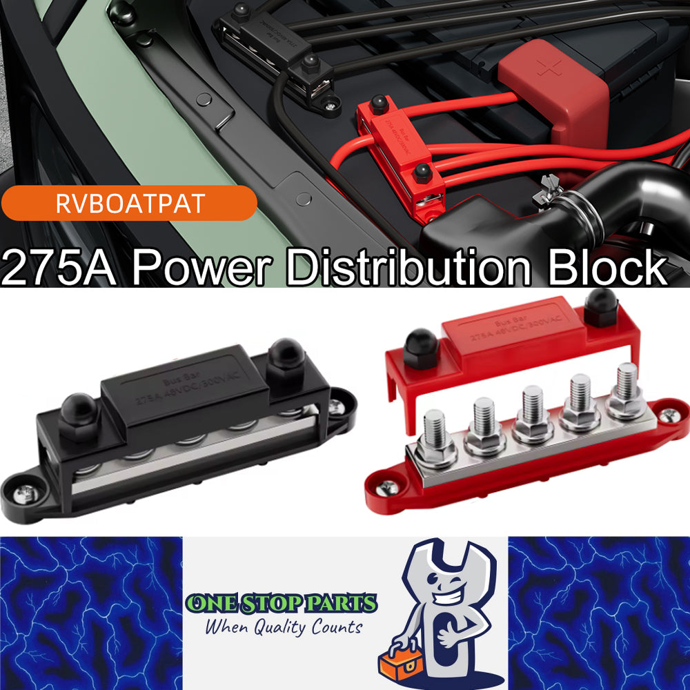 Dual M10 Bus Bar 12V-48V 275A Power Distribution Block 5xM10 Posts Stud Terminal