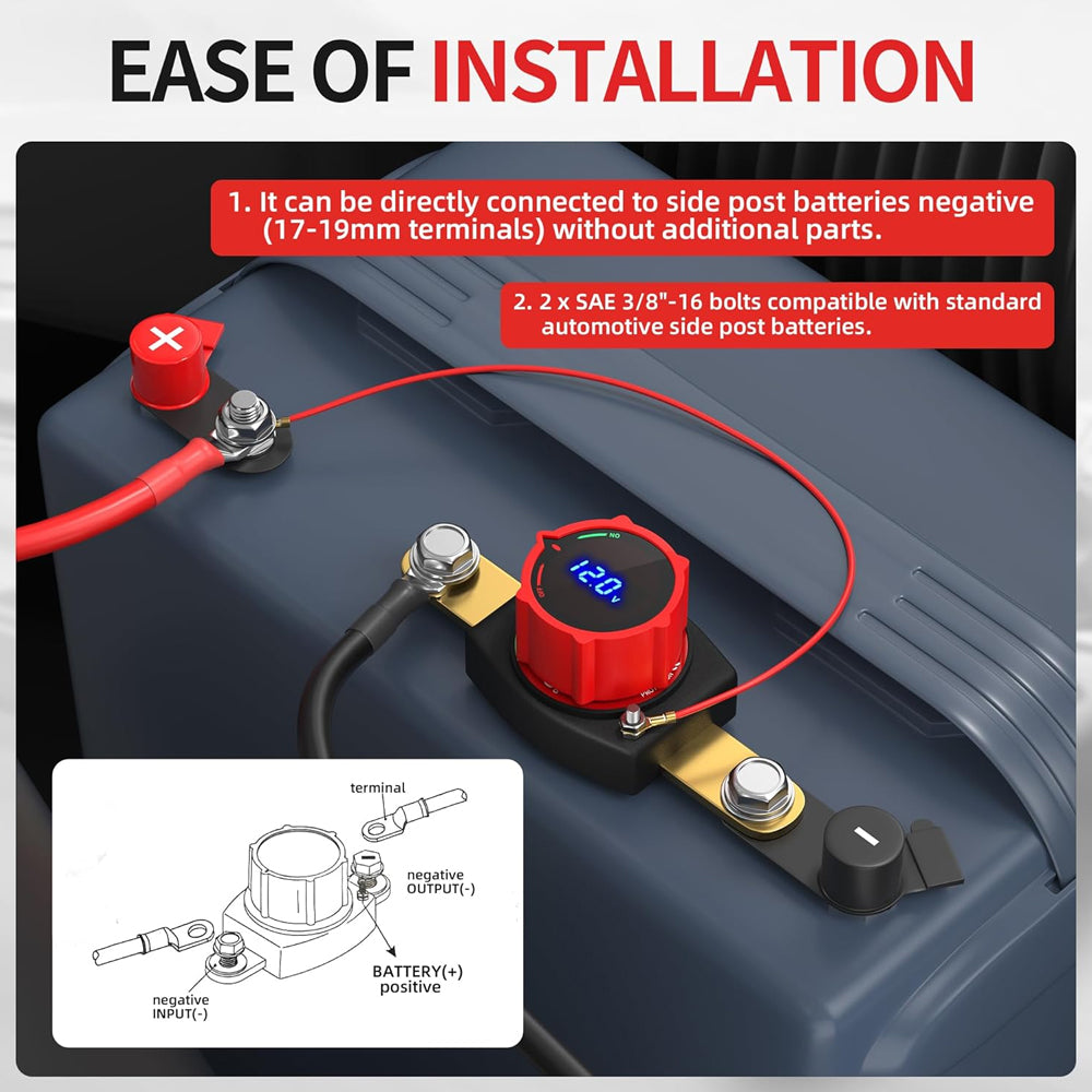 275A Side Post Battery Disconnect Switch 12-48V LED Voltmeter Battery Clamp Post