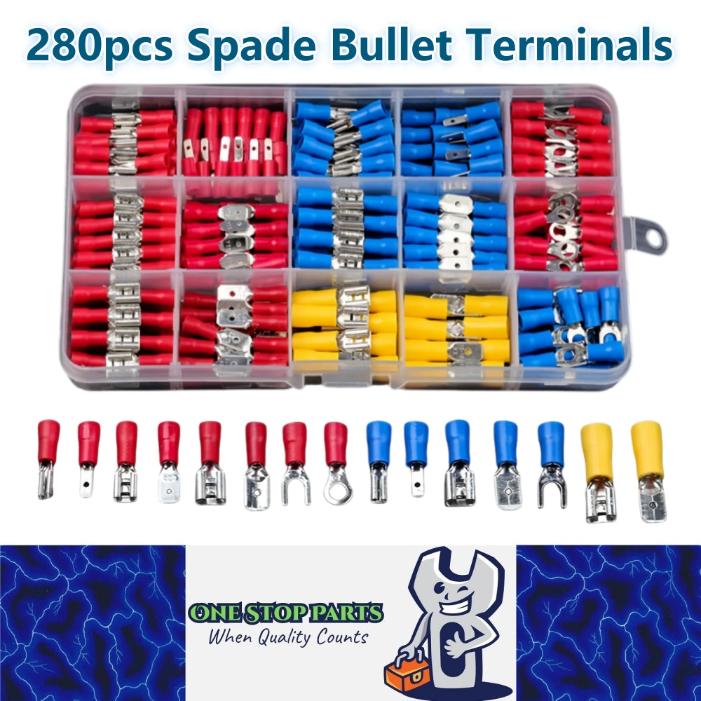 280 Piece Pack Male Female Spade Bullet Terminals Red Blue Yellow