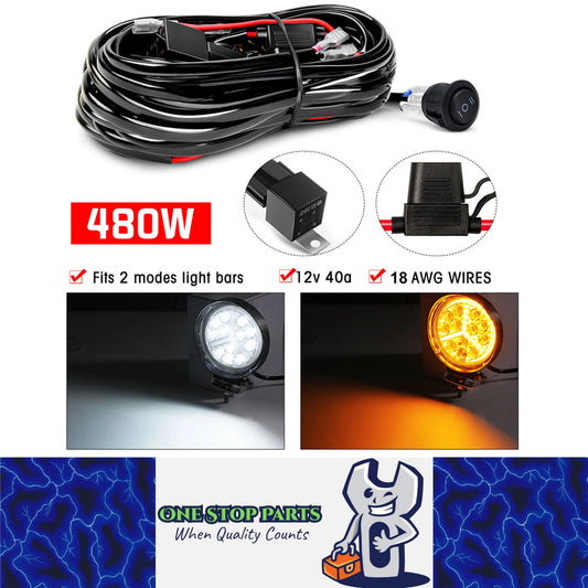 2.8M 12V 40A Wiring Harness Relay Swtitch Kit for 1pc 2 Modes LED Work Light Bar