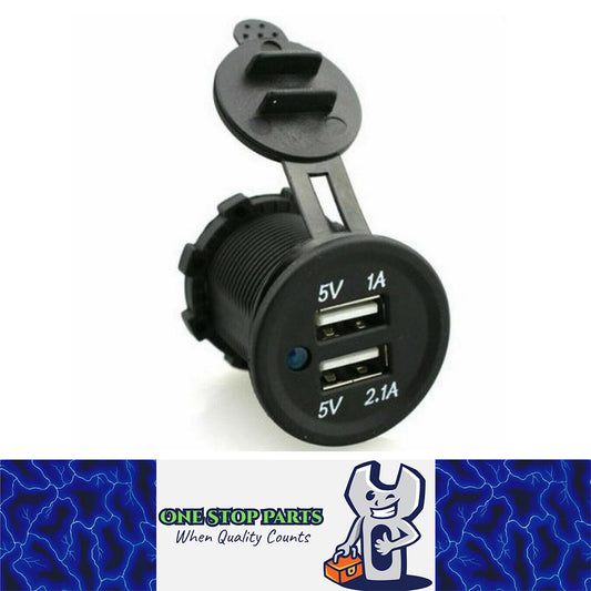 12/24V TWIN USB 1A and 2.1A FLUSH MOUNT STYLE SOCKET WITH COVER