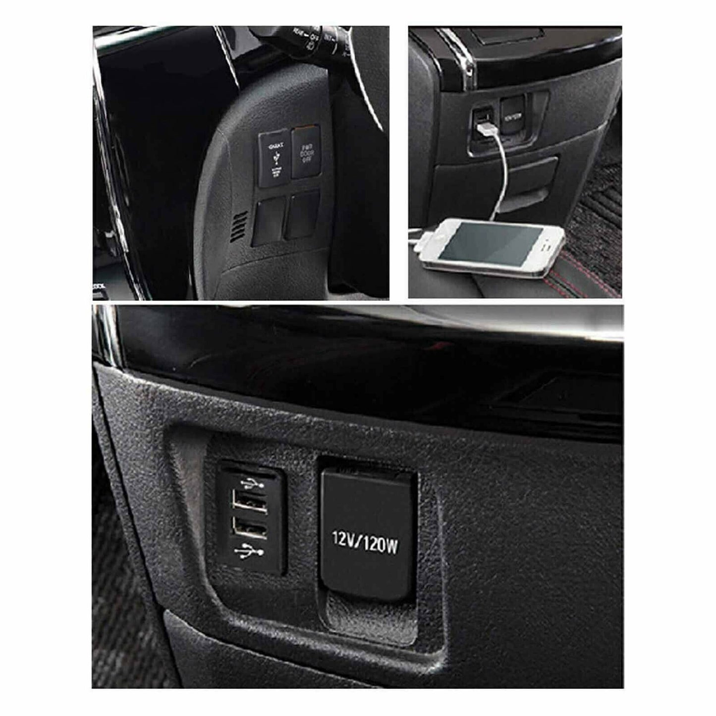 12-24V TWIN USB FLUSH MOUNT STYLE Illuminates BLUE SUIT LATE HILUX PRADO TOYOTA