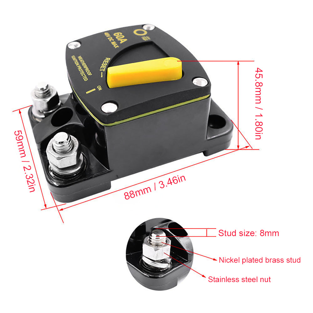 80A Circuit Breaker 12-48V DC Waterproof Manual Reset for Marine Boat RV Yatch