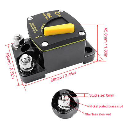 80A Circuit Breaker 12-48V DC Waterproof Manual Reset for Marine Boat RV Yatch