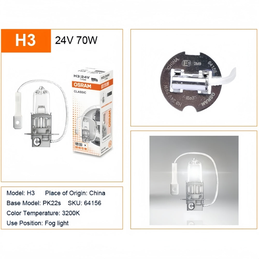8 x Osram 24V H3 70W Halogen Clear Globe 3200K Truck Original Headlight Fog Lamp