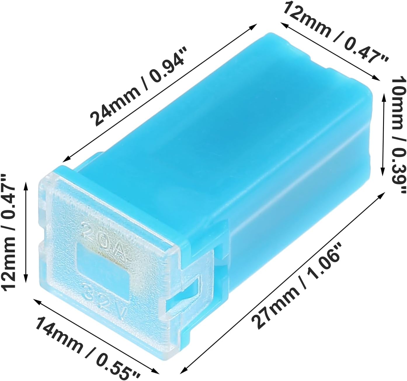 1 x 20Amp Light Blue Small Slow Blow Fuse Block 10mmx12mm x 27mm High 20A Fuse