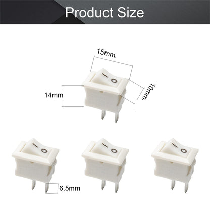 5 x White Rocker Switches 10x15mm ON/OFF 2 Pin SPST Panel Mount Rocker Switches