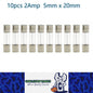 10 x 2Amp Glass Fuses 5mm x 20mm Long 2A Glass Fuse suits Vintage Cars and Bikes