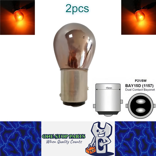 2 x Amber BAY15D 12V 1157 P21/5W Chrome Coated Twin Filament Incandescent Globes