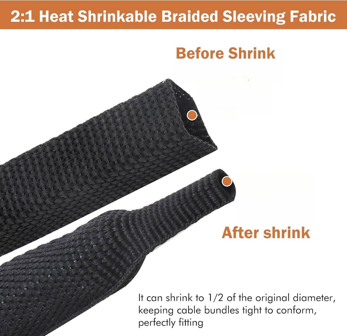 25M x 16mm 2:1 Black Heat Shrink Braided Sleeve Shrink 16mm to 8mm Heat Shrink