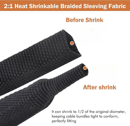 1M x 60mm 2:1 Black Heat Shrink Braided Sleeve Shrink 60mm to 30mm heat shrink