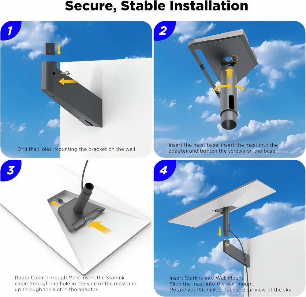 Starlink Gen3 V3 Wall Mount Kit Wall Pole Roof Bracket for Starlink Gen3 Antenna