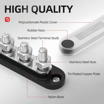 M8 Bus Bar 12V-48V 150A Power Distribution Block 4xM8 Posts Stud Terminal Block