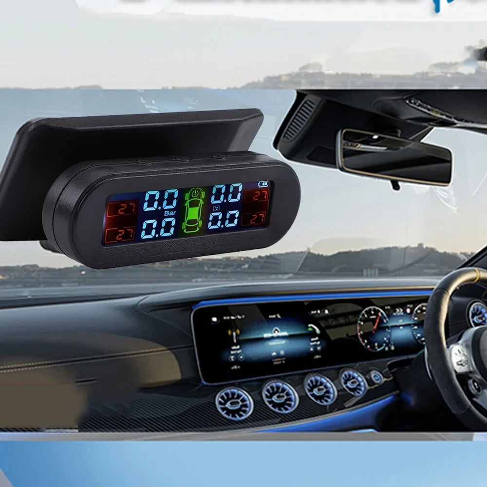 Tyre Pressure Monitoring System Car USB Solar Tyre Alarm With 4 External Sensors