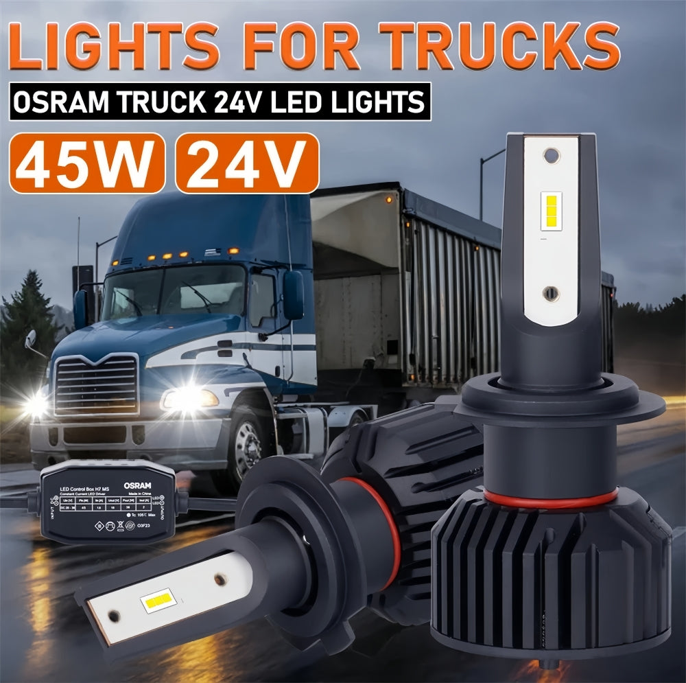 2 x Osram H7 LED Globes 24V 6500K 45W LED Truck Headlight Super Bright H7 Bulbs