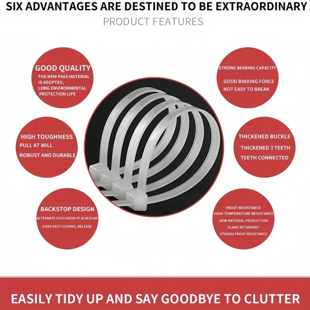 100 x 250mm Black Cable ties 2.7mm x 250mm Black Plastic Nylon Ties (100pcs)