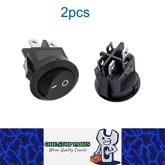 2 x Round Rocker Switch Car Boat Dashboard 4 Pin ON/OFF Switch Black Button