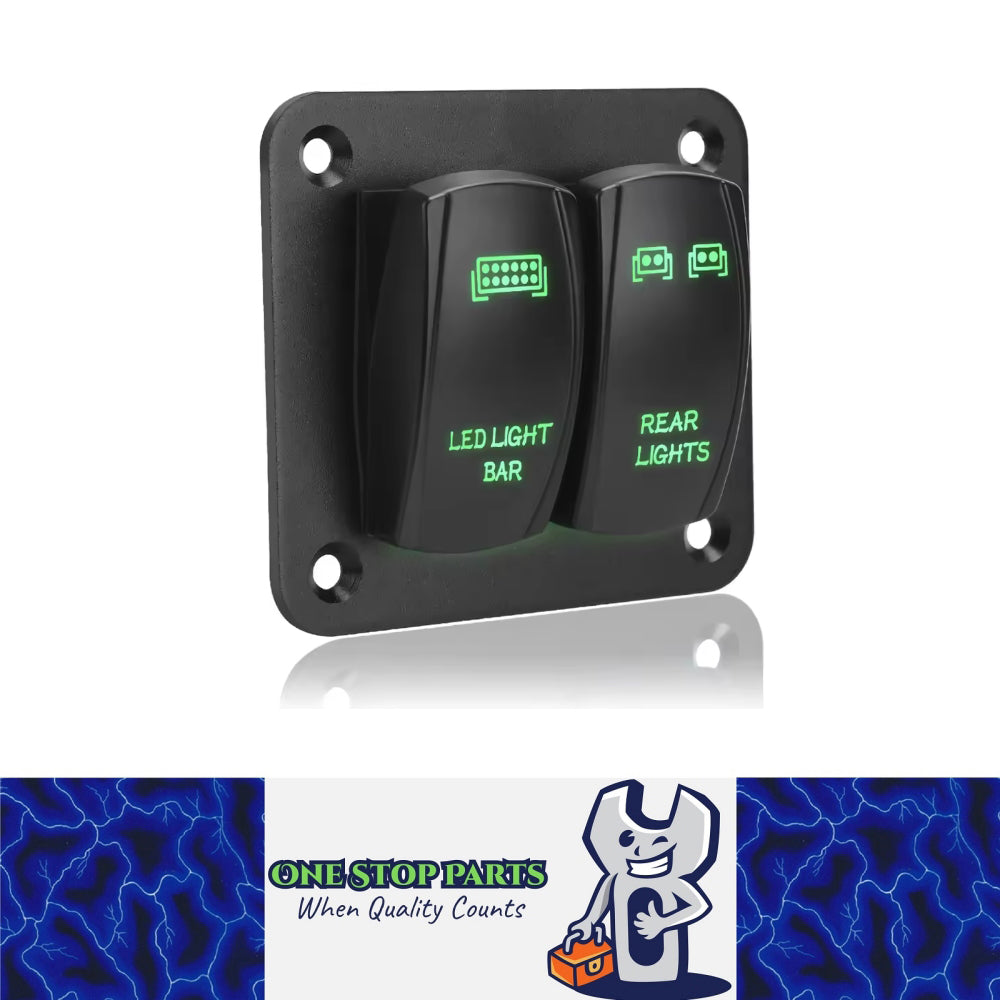2 Gang Rocker Switch Panel Green LED Light Bar Switch and Rear Light Switch