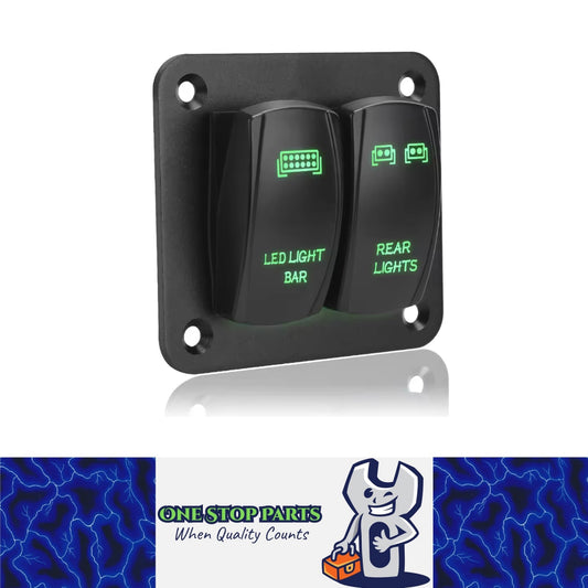 2 Gang Rocker Switch Panel Green LED Light Bar Switch and Rear Light Switch