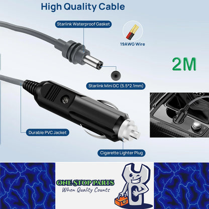 2M Starlink Mini DC Power Cable to Cigarette Lighter Plug for Starlink Mini