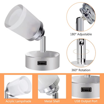12v-24v Bedside Reading Light USB 3 Mode Touch Switch Cool, Warm,Natural White