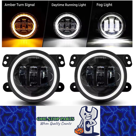 2pcs 101mm Round Led Fog Lights Driving Light with Halo DRL and Turn Signal Lamp