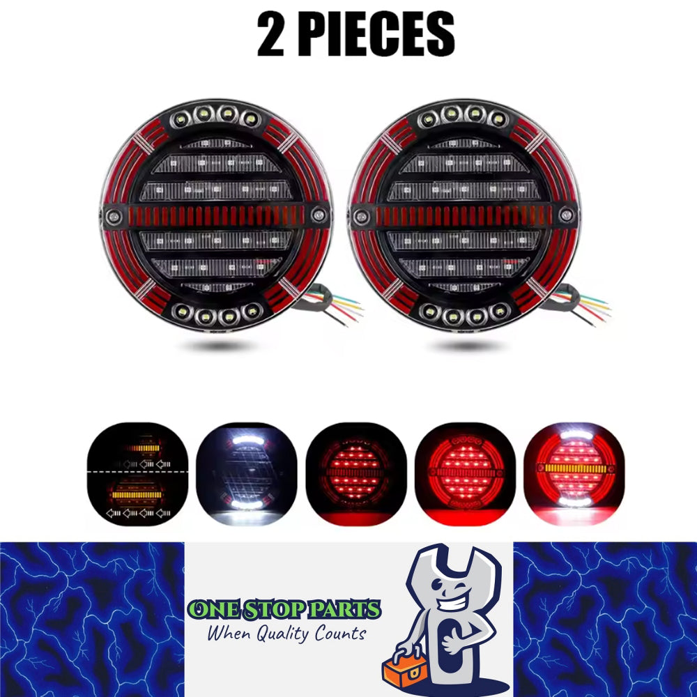 2pcs 4 in 1 LED Tail Light Round 140mm Stop/Tail/Indicator/DRL for Trailer Truck
